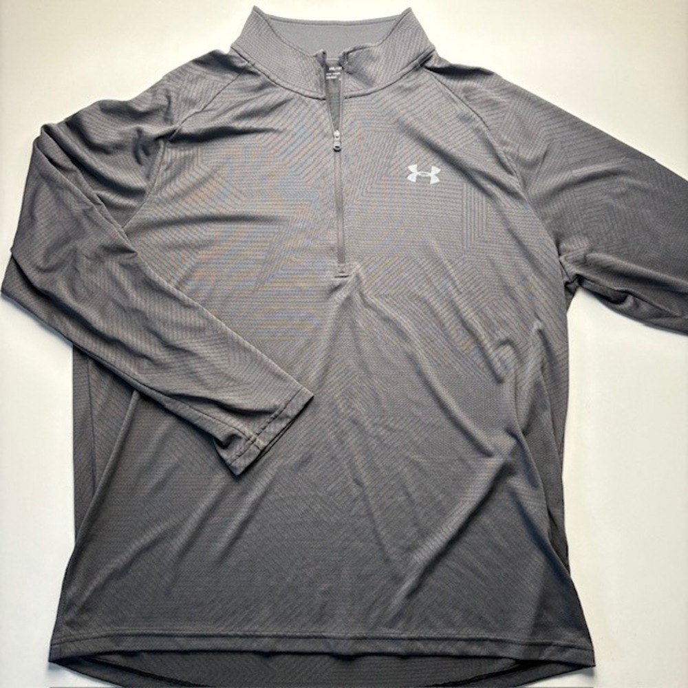 Under Armour Mens 2XL Heatgear Gray Quarter Zip Long Sleeve Shirt